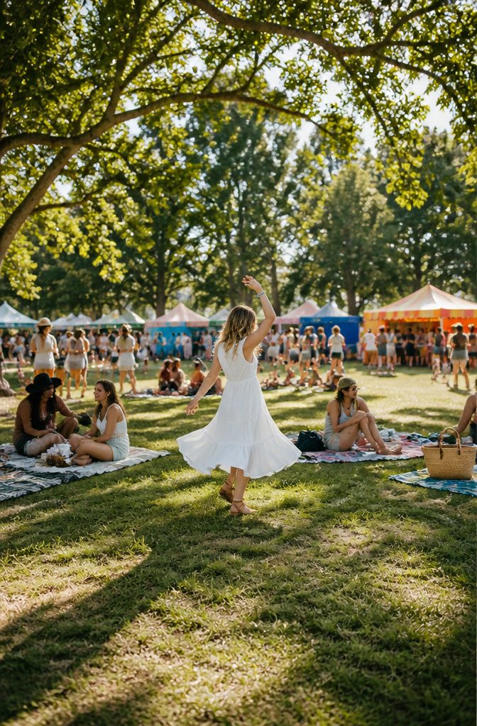 A model in a white dress suitable for casual summer events.